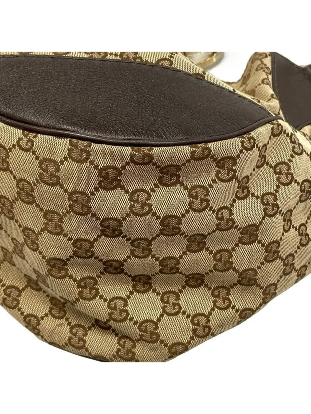 Gucci Tote Bag GG Pattern Charlotte Beige Dark Brown Leather